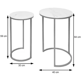Mendler 2er-Set Beistelltisch HWC-K46, Kaffeetisch Nachttisch Loungetisch, Marmor-Optik MDF ~ weiß-schwarz