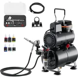 Vevor Airbrush Set 1 St. 1/6 PS mit Luftkompressor & Tank, Dual Action Pistole mit 3 Düsen (0,2/0,3/0,5 mm)
