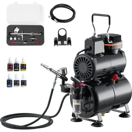 Vevor Airbrush Set 1/6 PS mit Luftkompressor & Tank, 1 Dual Action Airbrush Pistole mit 3 Düsen (0,2/0,3/0,5 mm) & Schlauch & Acrylfarbe & 1 Ventilator