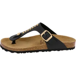 Pantolette LICO "Zehenstegpantolette Bioline Goldstar", Gr. 37, schwarz, Synthetik, Schuhe Damenschuh Sommerschuh Zehentrenner