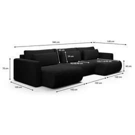 petits-meubles U-sofa 4-sitzig umbaubar Truhe Evy Schwarz