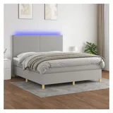 vidaXL Boxspringbett mit Matratze & LED Hellgrau 180x200 cm Stoff