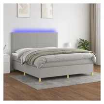 vidaXL Boxspringbett mit Matratze & LED Hellgrau 180x200 cm Stoff