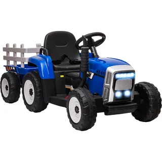 Homcom Elektrischer Traktor mit Anhänger, Kinder Aufsitztraktor mit Fernbedienung, Kinder Elektroauto mit MP3 Funktion, Kinderfahrzeug mit Scheinwerfer, 3-6KM/H, für 3-6 Jahre, Blau