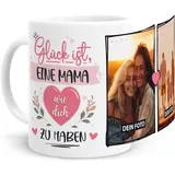 Tassenliebling® Tasse Mama mit Fotos und diversen Sprüchen personalisiert - Glück ist eine - Fototasse mit eigenen Bildern selbst gestalten - Muttertagsgeschenk Geburtstag