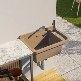 QLS Ausgussbecken 50x34 cm aus Kunststoff mit Siphon Garage Werkstatt Beige