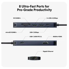 Targus Hyper HyperDrive EcoSmart Gen.2 Univ USB-C 8-in-1