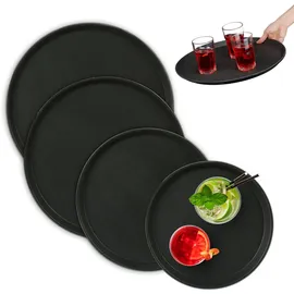 Relaxdays Serviertablett 4er Set, rutschfeste Oberfläche, rundes Kellnertablett, Tablett Gastronomie, 4 Größen, schwarz