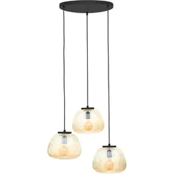 BRILLIANT Pendelleuchte "Kaizen", schwarz (amber, bernstein, schwarz matt), Ø 40,00cm, Lampen, Riffelglas, D 40 cm, E27, kürzbar, Amber-Bernsteinfarben