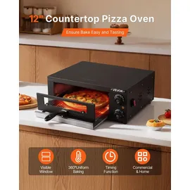 Vevor elektrischer Pizzaofen, 30 cm Tischpizzaofen 25-300 °C, 1450 W, Pizzaofen mit Zeit- und Temperaturregelung & zwei Heizrohren, Grillrost, für Küche und Gastronomie