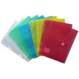 EXXO by HFP Dokumententaschen Sammelmappen Sichttaschen A5 quer transparent farbig sortiert, Dokumentenmappe mit Abheftrand, Klappe und Klettverschluss - 10 Stück