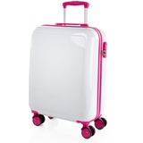 ITACA - Koffer Klein Handgepäck - Handgepäck Koffer 4 Rollen - Koffer handgepäck 55x40x20 Leicht und Robust - Reisekoffer Klein - Hartschalenkoffer Klein mit Zahlenschloss, Weiß-Fuchsia