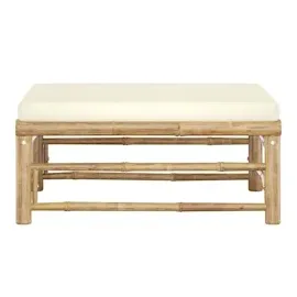 vidaXL Garten-Fußhocker mit Kissen Cremeweiß Bambus