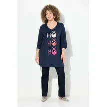 Ulla Popken Damen große Größen Übergrößen Plus Size Longshirt, Ho Ho Ho, A-Linie, V-Ausschnitt, 3/4-Arm Marine 46+ 833671130-46+ - 46-48
