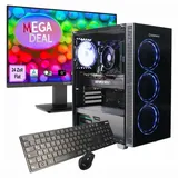 GAMEMAX Gaming PC Draco XD Komplett SET  Ryzen 5 5500 32GB RAM 1TB SSD RTX 5050 Windows 11 + MSI PRO MP2412 Monitor 60cm (24") + Zubehör - Schwarz