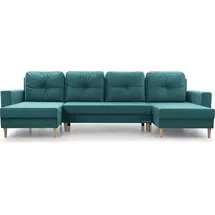 e-meubles Wohnlandschaft Ecksofa U-Form mit Schlaffunktion Eckcouch mit Bettkasten Sofa Couch Polsterecke U-Sofa – 300x137x84cm - carl u - Blau