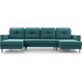 e-meubles Wohnlandschaft Ecksofa U-Form mit Schlaffunktion Eckcouch mit Bettkasten Sofa Couch Polsterecke U-Sofa – 300x137x84cm - carl u - Blau