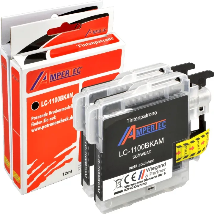 2 Ampertec Tinten ersetzt Brother LC-1100BK Doppelpack schwarz