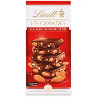 Lindt Schokolade Les Grandes Salz-Mandel | 150 g Tafel | Ganze gesalzene Mandeln und karamellisierte Mandel-Stückchen in feinherber Schokolade | Schokoladentafel | Schokoladengeschenk