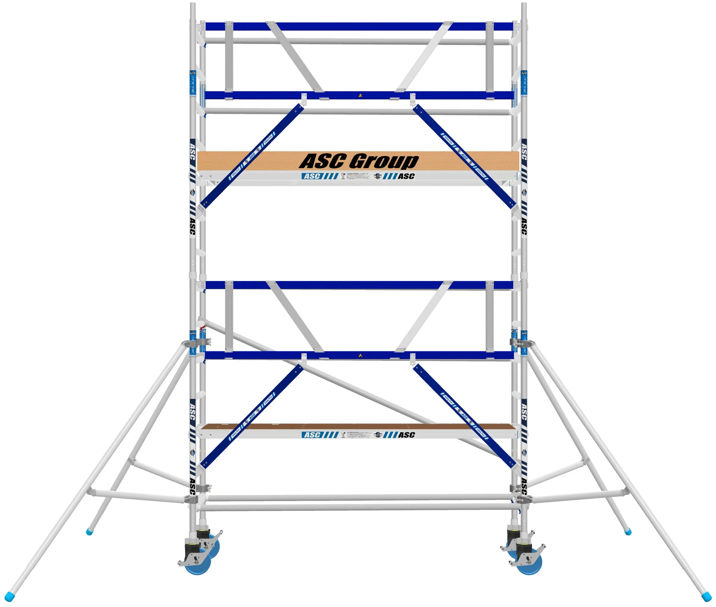 ASC Rollgerüst AGS Pro 190x75cm mit Holz-Plattformen und einseitigem Geländer 5,3m Arbeitshöhe