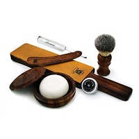 Barber Vintage Style Rasierset - Set beinhaltet Synthetic Badger Rasierpinsel, Leder Strop, Holzschale, Seife und Leder Strop Paste.