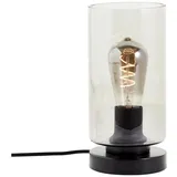Lightbox moderne Rauchglas Tischlampe - 25 cm, Ø 12 cm - Tischleuchte mit Glas Schirm in Rauchfarben & Schalter - E27, max. 28 W - aus Metall/Glas - in Matt Schwarz/Rauchglas