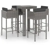 vidaXL 5-tlg. Gartenbar-Set mit Kissen Poly Rattan Grau