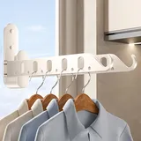 Pasdrucn Kleiderhaken Klappbar, Kleiderstange Wandmontage Mit Doppelstange, Kleiderhaken Wand Klappbar, Garderobenhaken Klappbar, Kleiderlüfter Klappbar, Klapphaken Ohne Bohren (Weiß)