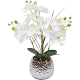 39cm orchideen künstlich, kunstpflanzen wie echt, Plastik Orchidee, Kunstpflanze Phalaenopsis Weiß Blumen Deko, Kunstorchidee Phalaenopsis mit Übertopf Hochzeit Deko