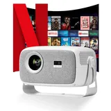 【Offiziell Lizenziertes Netflix & Autofokus】 Mini-Projektor mit WLAN und Bluetooth, 270°-Drehung, geflochtenem Stoffbezug, Outetrails Native 1080P Beamer mit integriertem Lautsprecher, 600 ANSI