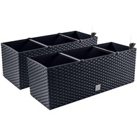 PAFEN 2in1 Set 2X Balkonkasten Blumenkasten Rattan-Optik 4 Farben Pflanztopf Blumenkübel (Anthrazit)