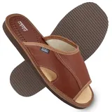 filsko® Bleik - Slippers Herren - halb offen - EVA Sohle - Naturleder - rutschfest - atmungsaktiv - braun - 47 EU - 47 EU