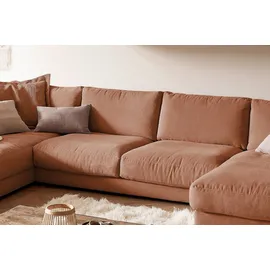 KAWOLA Wohnlandschaft U-Form Madeline Cord Longchair rechts rost