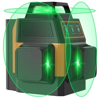 OMMO 3 x 360° Kreuzlinienlaser Grün, selbstnivellierender Linienlaser, 2 x wiederaufladbare Batterie (Typ-C Ladeanschluss), Genauigkeit: ± 0,2 mm/m, IP54 Wasserschutz, Schutztasche, Magnethalterung.