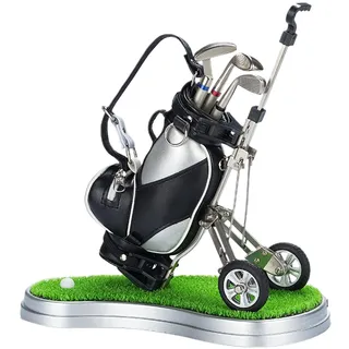 Golf-Stifthalter – Golftaschen-Stifthalter – Miniatur-Golftasche mit Trolley, 3 Golfschlägern und Stiften | Einzigartige Golf-Souvenirs, Weihnachtsgeschenke für Papa, Ehemann, erwachsene Männer und Go