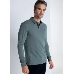 Bendorff für Herren. 830285125 Langärmeliges Basic-Poloshirt (3XL), Lässig, Grün, Baumwolle, Klassisch, Langarm