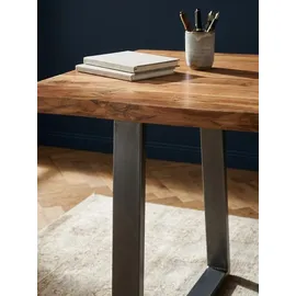 KADIMA DESIGN Bürotisch Massivholz Baumkante Industrial 180x90 cm Akazie XXL mit Chromgestell Goldbraun Handarbeit Tarn Kollektion Kadima Design