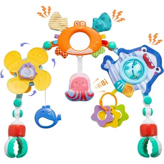 Neuytiky Kinderwagen Spielzeug,Baby Kinderwagen Bogen Spielzeug,Motorikspielzeug für Babys und Kleinkinder, Kinderwagenkette Spielzeug Baby 0-12 Monate für Krippe & Bassinet (Orange)