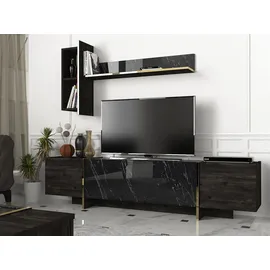 moebel17 Wohnwand Veyron Rebab dunkel Marmoroptik B/H/T: ca. 180x45x32 cm, Wohnzimmer, Wohnwände, Anbauwände