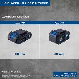 SCHEPPACH Aschesauger C-AVC15-X | 20V | 15L Metallbehälter | 10kPa Saugleistung | 1000mm Absaugschlauch | inkl. 2Ah Akku | 2,4A Ladegerät