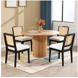 LuxusKollektion Esszimmerstuhl Esszimmerstühle Polsterstuhl Rattan Rückenlehne Holzbeine Beige 4 schwarz