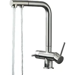 KLARWERK Felix | 3 Wege Premium Edelstahl gebürstet ausziehbare Armatur | Silber Chrom Osmose Wasserhahn Küche |Mischbatterie - 360 Grad | Filter 3 Anschlüsse