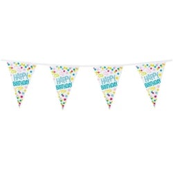 Boland Hängedekoration Happy Birthday Wimpelkette 6 m, Geburtstagsdeko mit Konfetti-Design weiß