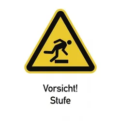 Vorsicht! Stufe ISO 7010, Kombischild, Folie, 131x185 mm