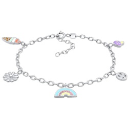 Elli mit Smiling Face Eis Pilz Blume Emaille Anhänger 925 Silber Armbänder & Armreife   Damen 