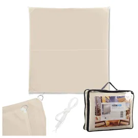 Relaxdays Sonnensegel, 2x2 m, Polyester, wasserdicht, Segeltuch mit Ösen & Spannseilen, Sonnentuch quadratisch, beige