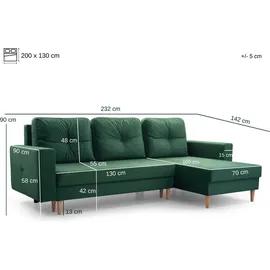 e-meubles MOEBLO Ecksofa CARL – Ottomane Links und Bettkasten universal Couch für Wohnzimmer, Schlafsofa Sofagarnitur Sofa Eckcouch L-Form Wohnlandschaft, m... - Blau