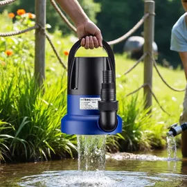 Wiltec Tauchpumpe 400 W, Schmutzwasserpumpe mit max. Fördermenge 7000 l/h, Pumpe zum Absaugen von Wasser max. Förderhöhe 7 m, Flachsaugpumpe für Keller