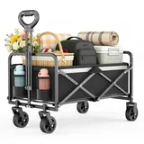 Trsaow Bollerwagen Faltbar 70L, 600D Oxford Stoff, Gartentrolley auf Rädern Verstellbarer Griff Faltbarer Handwagen, für Camping Outdoor Picknick Strand Faltbarer Trolley