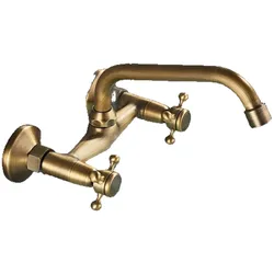 KLARWERK JULIAN | Retro Mischbatterie Wandmontage Armatur Messing gebürstet | Küche Bad Vintage Wasserhahn Wand altmodisch Edelstahl - Gastronomie 360° drehbar